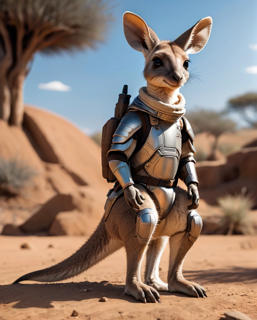 High-detail images　Baby Kangaroo　Wearing armor　Full Body Shot　Looking this way　Cute🩷 
