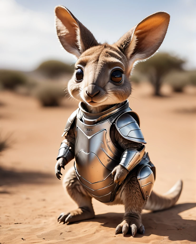 High-detail images Baby Kangaroo Wearing armor Full Body Shot Looking this way Cute🩷
