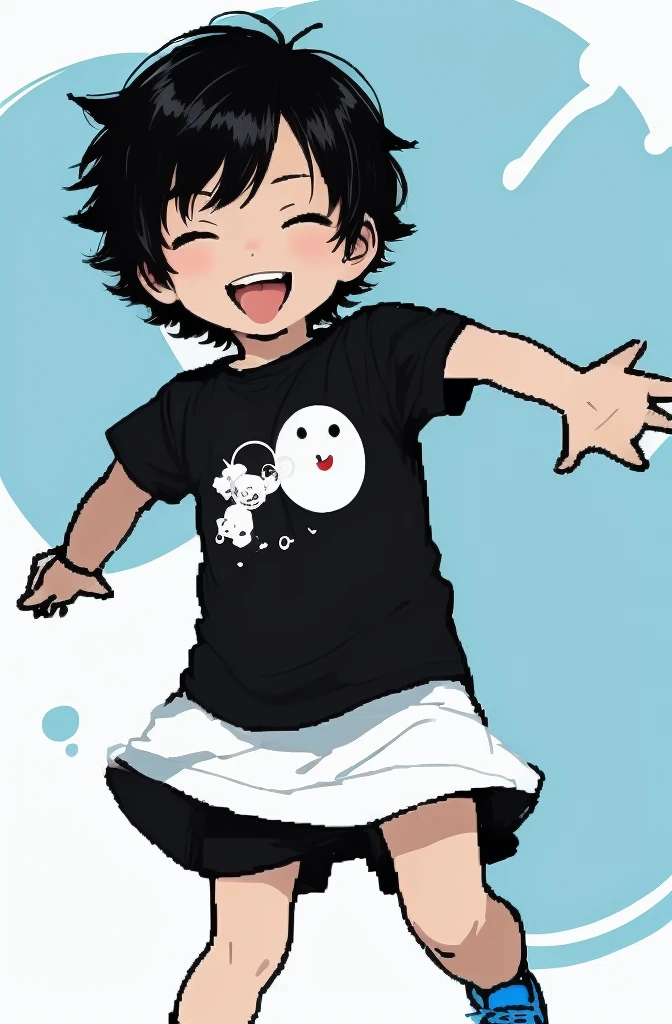 a cartoon boy with his arms out and his tongue out, cartoon image, cartoon illustration, clip art, by Gusukuma Seihō, happy ???, dokev, by Kagaku Murakami, boy has short black hair, senko-san, by Nakahara Nantenbō, by Watanabe Kazan, ???