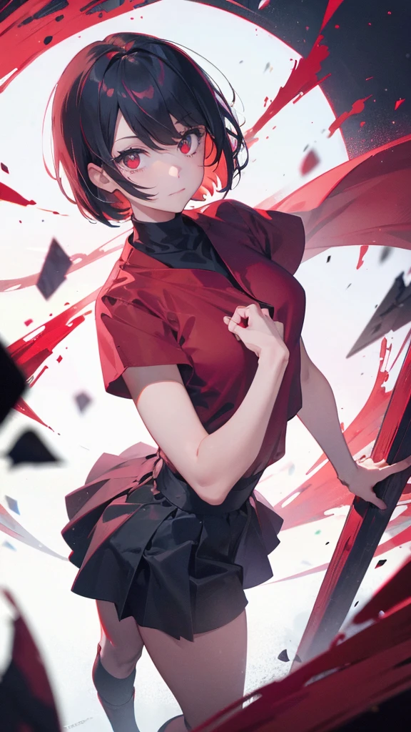 A short bob-haired, red-eyed