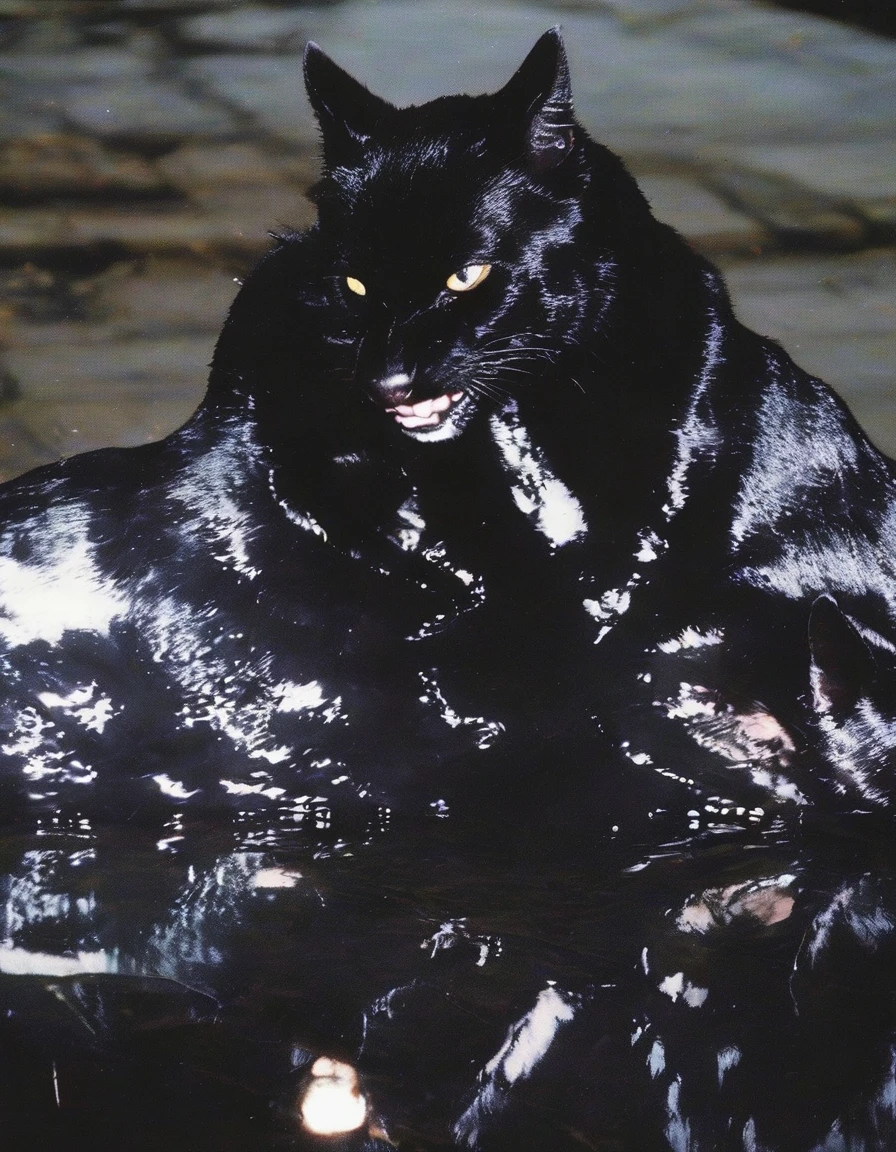 black cats kissing in black water