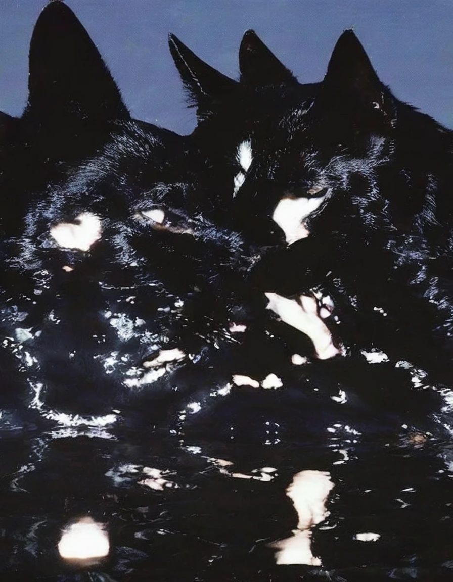 black cats kissing in black water