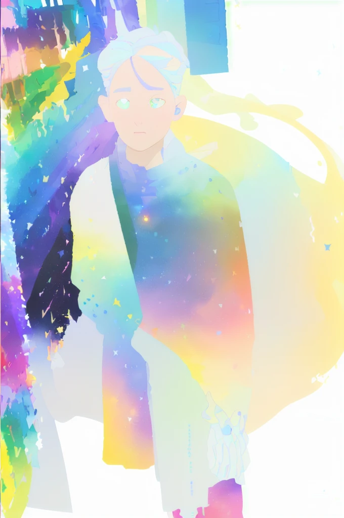 ((masterpiece)), (((best quality))), ((ultra-detailed)), ((illustration)),[realism light effect],shadow,(Fantasy style),(white background:1.6), simple background, (earth theme),(a cloak)[(hair focus,((1girl)),[(big slime hair): (cloud hair):0.3], (hair on background),(high saturation),(hair surrounded by galaxy splashes),)):((her hair is becoming galaxy clouds,:1.27628), (hair and clothes is galaxy clouds and cluster of stars:1.1025),(a cloak is becoming galaxy clouds)(colorful_galaxy_print_clusters_of_stars_print:1.35),((detailed starry sky with colorful galaxy and galaxy clouds):1.2)):0.35], (((masterpiece))),(((best quality))),((ultra-detailed)),(illustration),(dynamic angle),((floating)),(paint),((disheveled hair)),((beautiful detailed face)),collar,bare shoulders, ((colorful hair)),((streaked hair)),beautiful detailed eyes,(Gradient color eyes),(((colorful eyes))),(((colorful background))),(((high saturation))),(((surrounded by colorful splashes))),(((surrounded by colorful dot))),colorful bubble,((shining)),