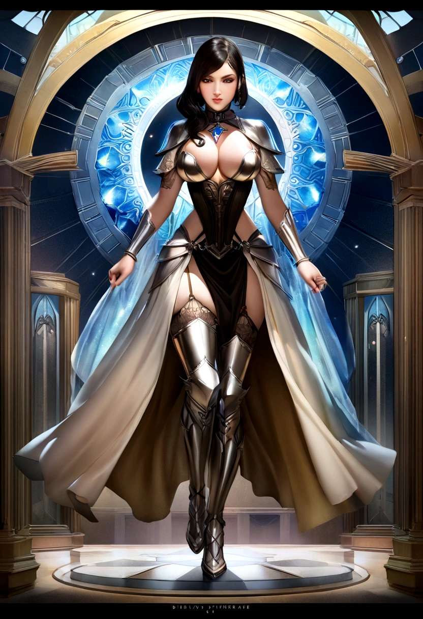 (best quality,4k,8k,highres,masterpiece:1.2),ultra-detailed,(realistic,photorealistic,photo-realistic:1.37),female with glowing teal eyes,rainbow colored hair,casting glowing spells,full body image, Strong contrast__hr_giger_art___flowing_contours__biomechaical__airbrush___strange__eerie__fashion_magazine_cover__art_deco_border___porcelain_and_platinum / A futuristic looking woman with porcelain skin / eleboratem intricate colourful iridescent chrome armour / face of Kendra Lust, full body image, Diablo 3 art style ,enchanted atmosphere,vibrant colors,soft lighting