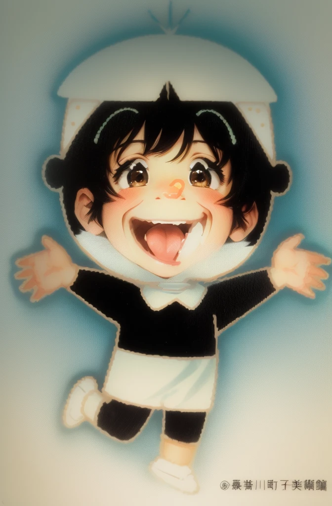 a cartoon boy with his arms out and his tongue out, cartoon image, cartoon illustration, clip art, by Gusukuma Seihō, happy kid, dokev, by Kagaku Murakami, boy has short black hair, senko-san, by Nakahara Nantenbō, by Watanabe Kazan, kid
