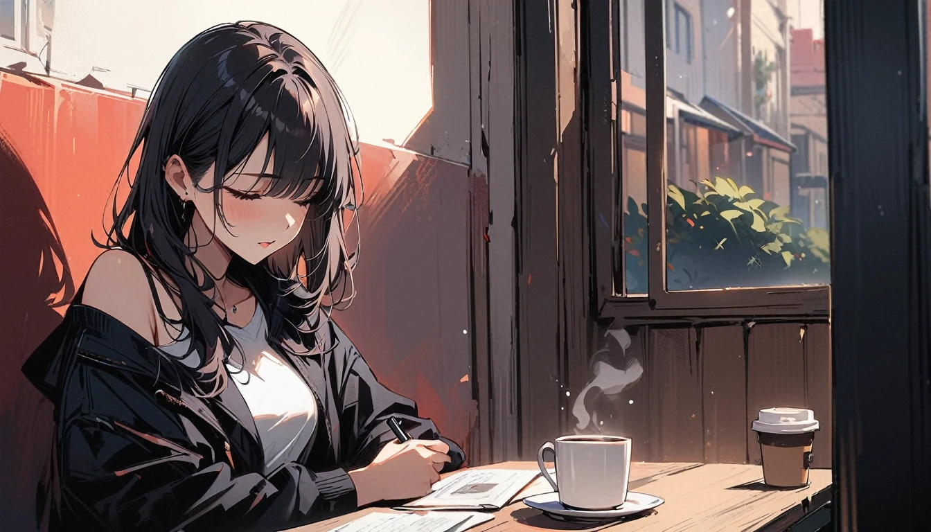 (masterpiece, Highest quality:1.2), 1 Girl, alone,Have a coffee