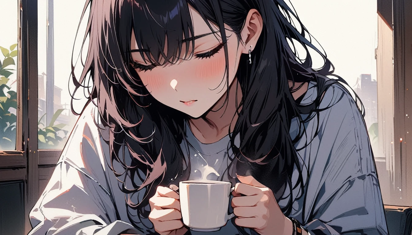 (masterpiece, Highest quality:1.2), 1 Girl, alone,Have a coffee