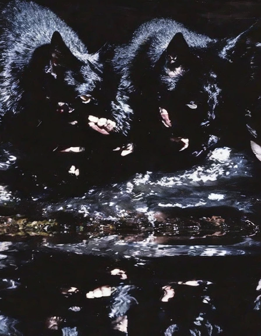 black cats kissing in black water