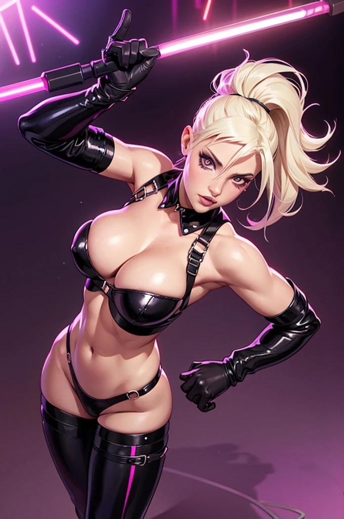 femme fatale, harness, rave bdsm outfit, harness leather, straps, (platinum blonde hair), (Neon hair), rave outfit, industrial punk rave, ((crowded dark dancefloor)), atmospheric, [[Victoria Beckham]], [[Kate Beckinsale]], [[[Jenna Coleman]]], [[[[Karlie Kloss]]]], Busty, cleavage, abs, neon hair, sexy, seductive, 
