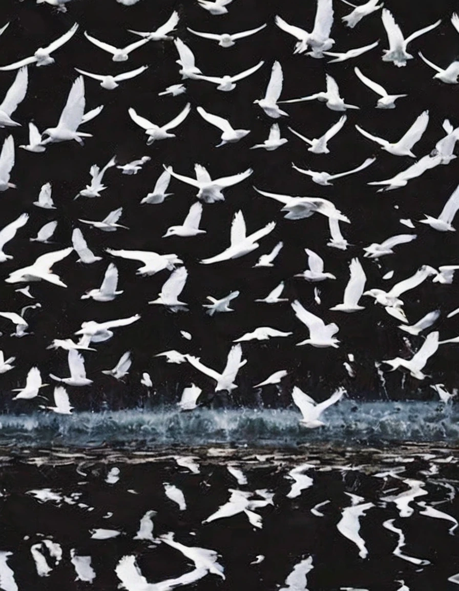 many white birds flying in black water,