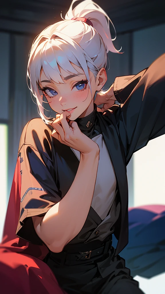 nsfw,(Petite),((boy)),ponytail,lips, A light smile,View your audience,Handjob