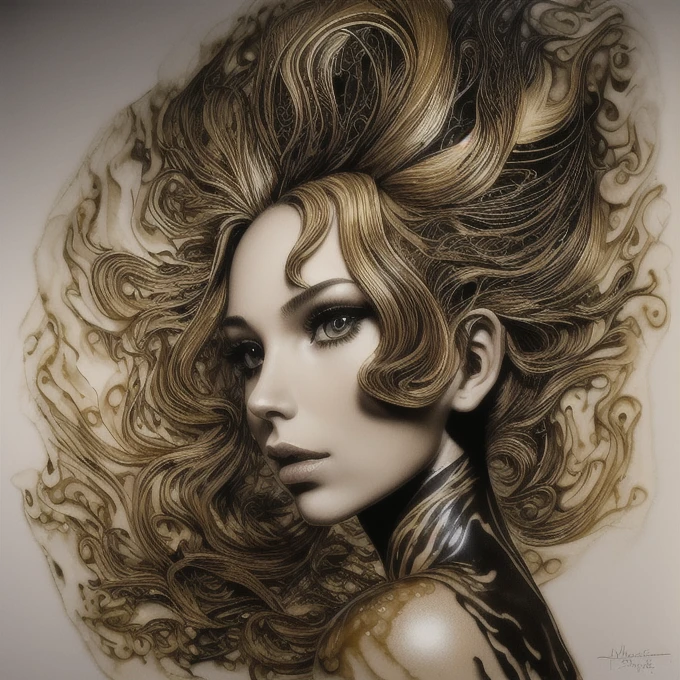 Silhouette Art, hyperrealistic art breathtaking a lineart (vibrant alcohol ink sketch). [magnificent faetastic , shiny, intriguing weirdness, color schemes  extravaganza, mystery of  darkness, unusual natural aesthetics, glossy]. (hyperdetailed. styled long glossy blonde hair.) 
award-winning, professional, highly detailed . extremely high-resolution details, photographic, realism pushed to extreme, fine texture, incredibly lifelike, high contrast, well defined ,