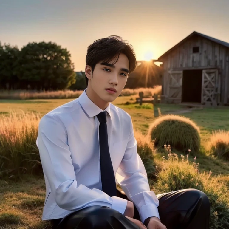 An Araf man with a round face and short hair., Wear a leather jacketและผูกเน็คไทสีแดงยืนอยู่บนถนน, Silky black hair, Wear a leather jacket, leather clothing, headshot รูปโปรไฟล์ture, leather clothes, Handsome and charming, Wear a leather jacket, man wearing a black jacket, Wear a leather jacket, handsome man, smooth hair, handsome man, Nadech, 3-D profile picture, 8K, 45,000,000 pixcls, realistic light colors,