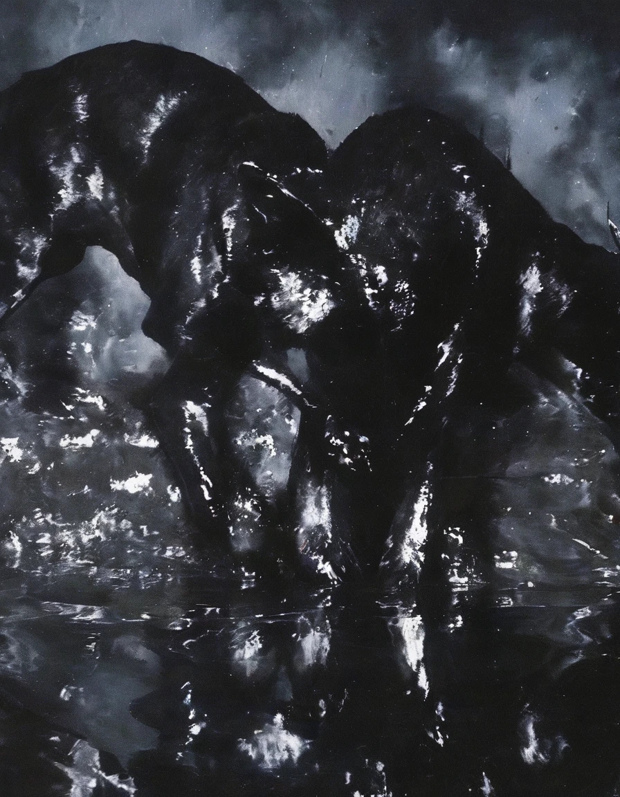 many paintings in black water