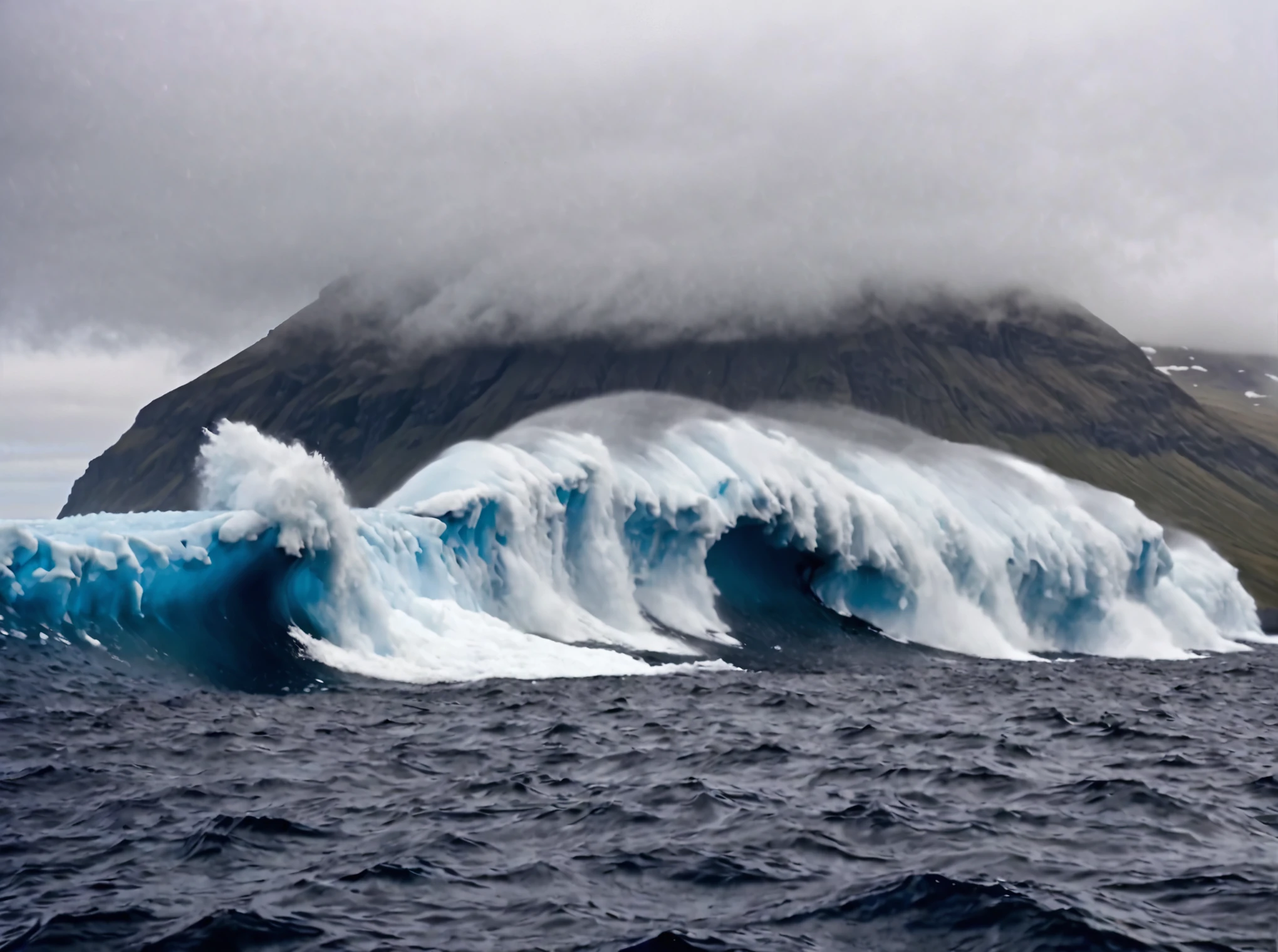 wall of water in the ocean, bouvet island, outdoors ocean, realistic scenery. very wide shot, landscape, film, professional