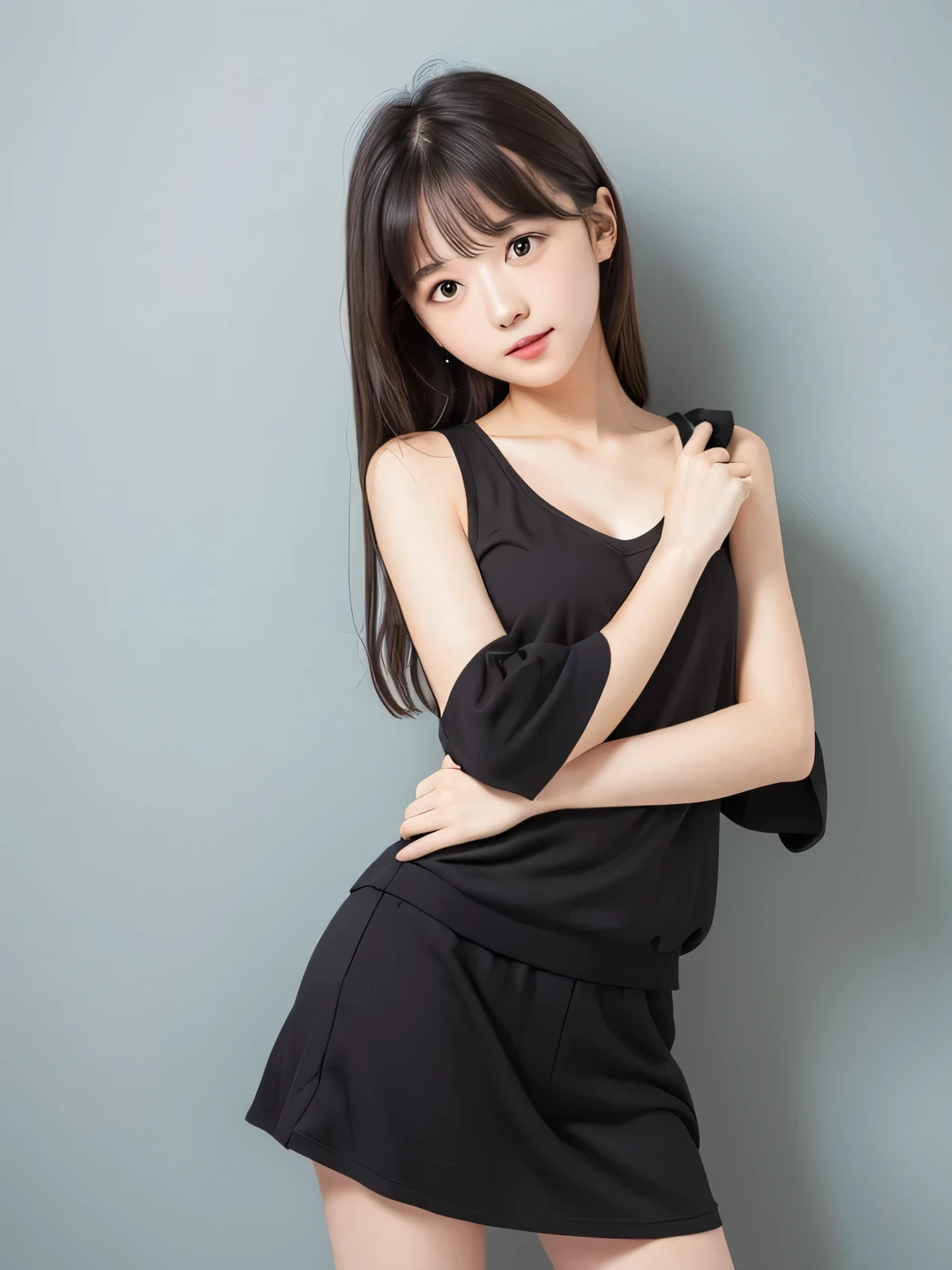 girl,Flat Chest,cute, Put your arms behind your back,Photographed from the front