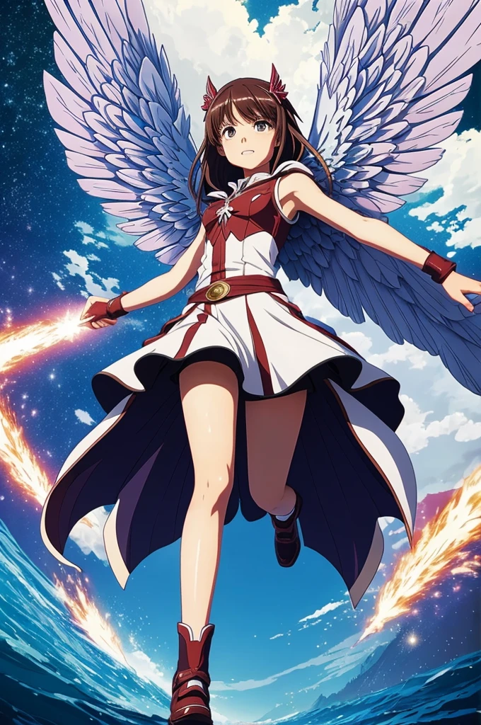 ((best quality)), ((masterpiece)), (detailed), one girl anime with wings and power, full body
