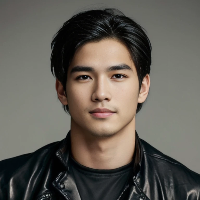 ภาพระยะใกล้ของชายWear a leather jacketสีดำ, Rick Dai, Southeast Asians with round faces, Asian man, Handsome Chad Chin, Ramil Sunga, handsome man, Inspired by Adam Dario Kiel, A young man with a beautiful face, Handsome young man's face, handsome man，black short hair, Reuben Wu, Headshot profile picture, Handsome and beautiful face, Araf man, round face, short hair, Wear a leather jacketและผูกเน็คไทสีแดงยืนอยู่บนถนน, Silky black hair, Wear a leather jacket, leather clothing, headshot รูปโปรไฟล์ture, leather clothes, Handsome and charming, Wear a leather jacket, man wearing a black jacket, Wear a leather jacket, handsome man, smooth hair, handsome man, Nadech, 3-D profile picture, 8K, 45,000,000 pixcls, bright colored light
