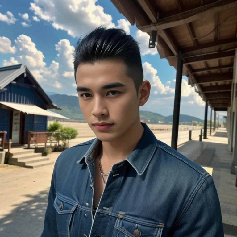 ภาพระยะใกล้ของชายWear a leather jacketสีดำ, Rick Dai, Southeast Asians with round faces, Asian man, Handsome Chad Chin, Ramil Sunga, handsome man, Inspired by Adam Dario Kiel, A young man with a beautiful face, Handsome young man's face, handsome man,black short hair, Reuben Wu, Headshot profile picture, Handsome and beautiful face, Araf man, round face, short hair, Wear a leather jacketและผูกเน็คไทสีแดงยืนอยู่บนถนน, Silky black hair, Wear a leather jacket, leather clothing, headshot รูปโปรไฟล์ture, leather clothes, Handsome and charming, Wear a leather jacket, man wearing a black jacket, Wear a leather jacket, handsome man, smooth hair, handsome man, Nadech, 3-D profile picture, 8K, 45,000,000 pixcls, realistic light colors,
