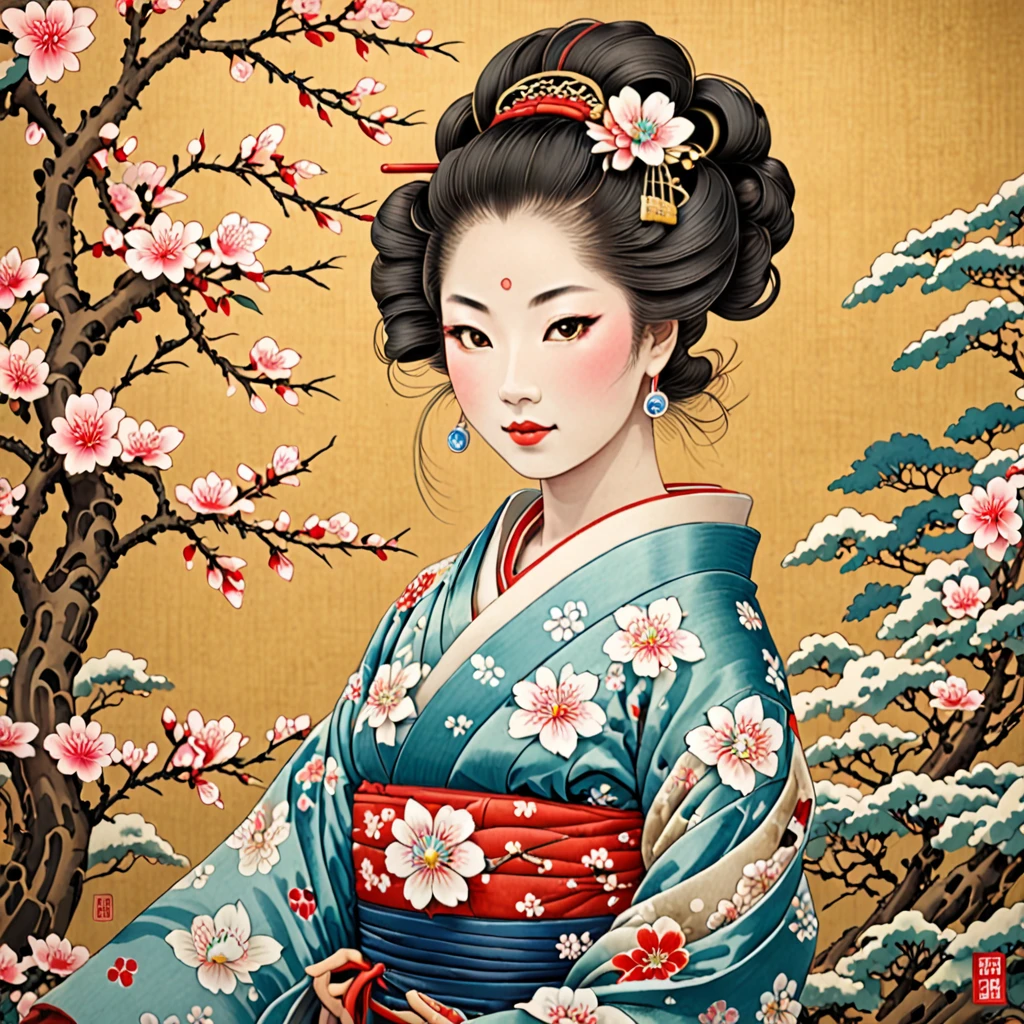 Highest quality，masterpiece，Ultra-high resolution, Very detailed, 8K,A woman from the Edo period wearing a kimono with a long, coiled neck,Rokurokubi