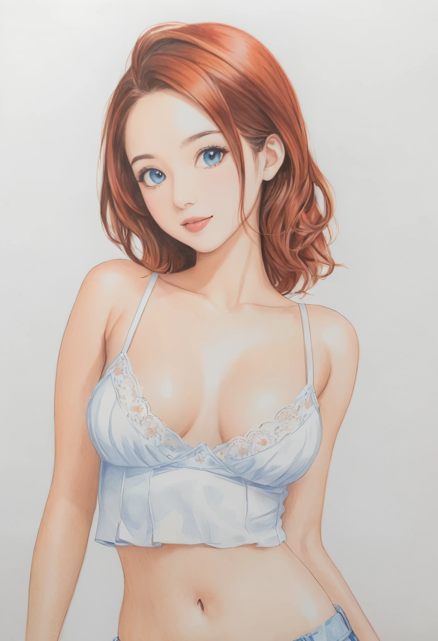 female,short camisole,white,Art,ad,colour pencil drawing,draft drawing