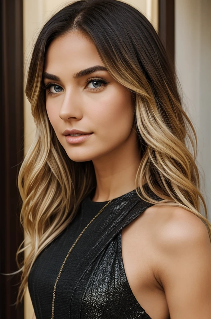 23 year skinny tall girl with blond long wavy hair and dark brown eyes. dark beautiful eyebrows and long eyelashes. she is wearing a casual dark dress. show her positive emotions in different situations. MARVEL COMICS.