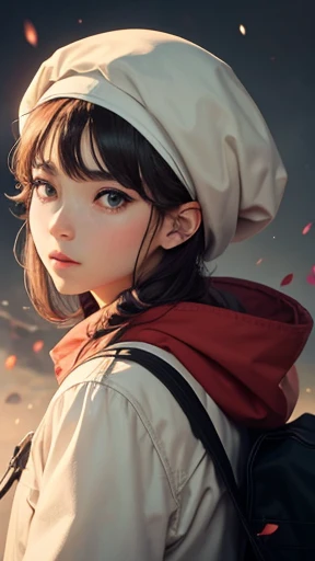 (He wore a white beret loosely wrapped around his head like a turban.)、The beret fits perfectly over the helmet、(The beret inflates like a normal hood and hangs down the back of the head.)、