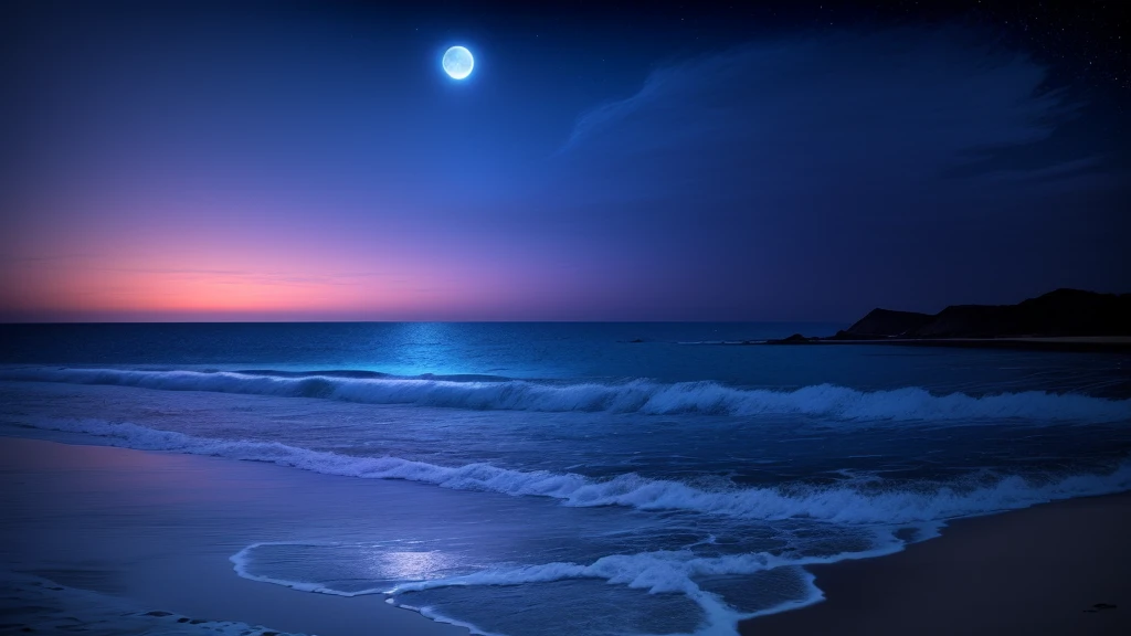 arafed view of a beach with a full moon and a body of water, blue moonlight, blueish moonlight, soft blue moonlight, blue moon light, rays of blue moonlight, blue night, night time moonlight, moonlit night sky, moonlit night dreamy atmosphere, beautiful moonlight, moonlit sky, deep blue night sky, moonlit ocean, beautiful moon light