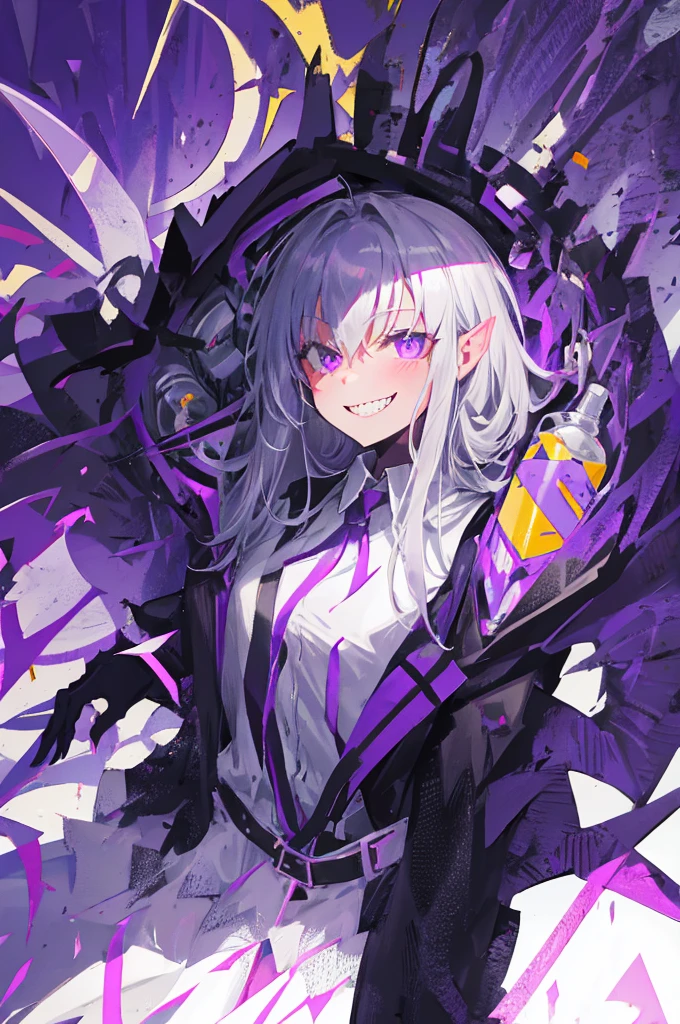 male gray goblin, mischievous smile, sharp teeth, medieval ages, purple eyes, thief outfit, alone, nighttime