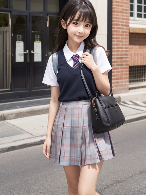 Girl carrying school bag、Primary school students、mini skirt