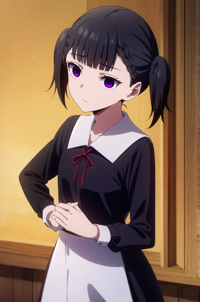 makishijou, maki shijou, bangs, blunt bangs, (purple eyes:1.1), twintails, two side up, braid, short twintails,
BREAK long sleeves, dress, ribbon, , black dress, red ribbon, neck ribbon, collared dress, shuuchiin academy ,
BREAK outdoors,
BREAK looking at viewer, (cowboy shot:1.5),
BREAK (masterpiece:1.2), best quality, high resolution, unity 8k wallpaper, (illustration:0.8), (beautiful detailed eyes:1.6), extremely detailed face, perfect lighting, extremely detailed CG, (perfect hands, perfect anatomy),