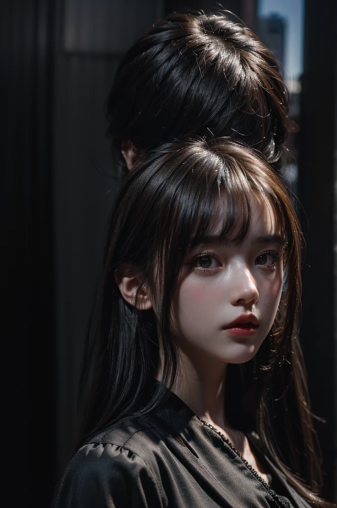1girl, (looking at viewer:1.2), detail face,  (a girl standing, rending on cgsociety, black shadows, streaming, new york backdrop), romanticism, atmospheric, (RAW photo, best quality), (realistic, photo-realistic:1.3), masterpiece, an extremely delicate and beautiful, extremely detailed,