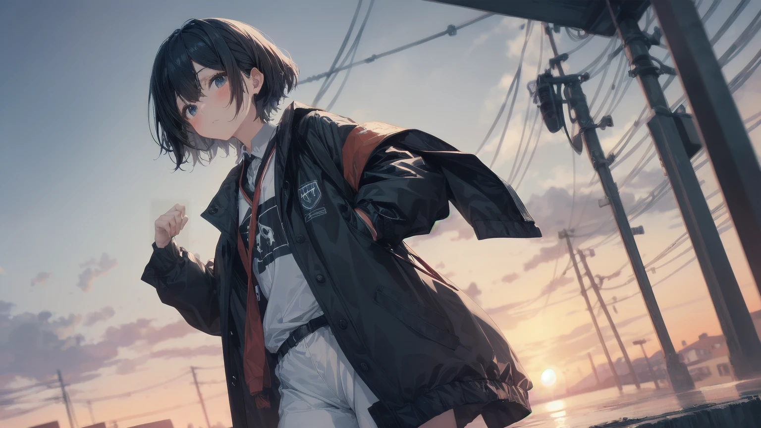 Super high quality by Art God, Super detailed, High resolution, Anime Moe Art Style, Best Anime 8K Konachan Wallpaper, pixiv Contest Winner, Perfect Anatomy, break,(Please draw a girl walking sleepily to school.. ),break, One girl, (alone,change,,13 years old:1.3),Complete limbs, Full Finger,, The charm of androgyny, (Very short hair), Sleeping hair, Messy Hair, Flat Chest, Small Ass, between legs, Small eyes,Beautiful and exquisite black eyes, Well-proportioned iris and pupil, Disgusted Eyes,  High resolutionの詳細な髪, , skirt, School zone. break,Highly detailed skin, Best lighting by famous artists, 8K, figure,