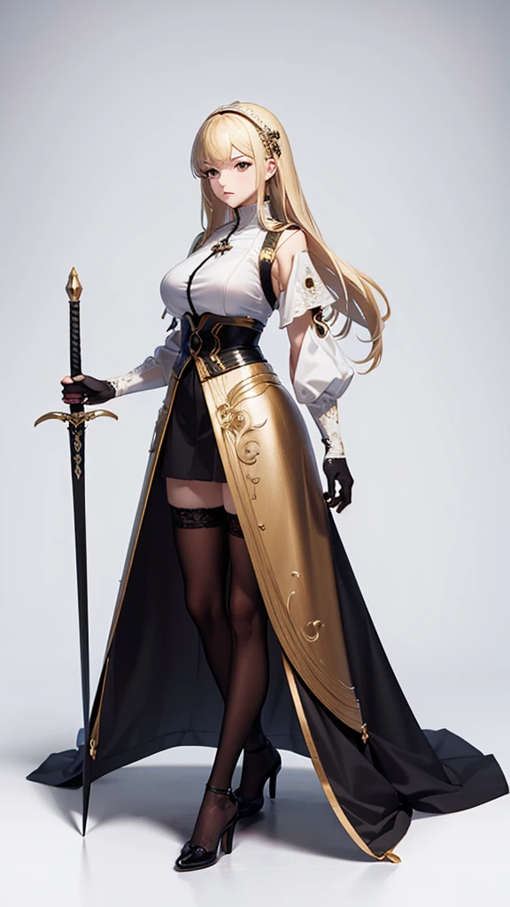 (masterpiece, 4K ,Super detailed:1.2),(anime:1), Female Swordsman, Strong women, tall, Full body side view, View Viewer, Aggressive, Pure white background