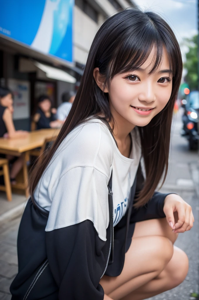 Incredibly cute girl,Super cute 16 year old girl、White skin、(Wearing a sailor suit)、 Professional Lighting、Tokyo Street,night, Streetscape,City lights,Upper Body,close,smile,, (8k, RAW Photos, Highest quality, masterpiece:1.2),(Realistic, photo-Realistic:1.37),Please lift your skirt、I can see your pants