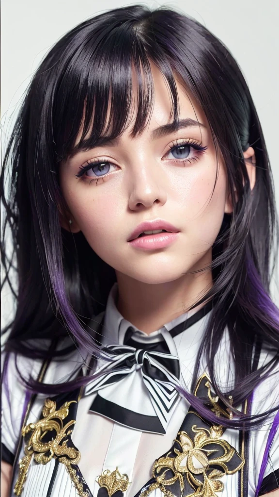 1girl,beautiful vintage color, instagram (photorealistic, high resolution:1.4), ((puffy eyes)), looking at viewer, , full body (8k, RAW photo, best quality, masterpiece:1.2), (realistic, photo-realistic:1.37),(sharp focus:1.2), professional lighting, photon mapping, radiosity, physically-based rendering, (pale skin:1.2),(small breasts:1.2), looking at viewer, (middle hair:1.5), portrait, purple eyes, (sliver hair:1.1),bangs, (simple background:1.4), solo, upper body, realistic,(masterpiece:1.4),(best quality:1.4),(shiny skin),fashi-girl,makeup,smile(skinny,closed mouth,shy :1.3) ,(standing,black Stewardess uniform,Necromancer:1.1),medium bust,sexy pose , 