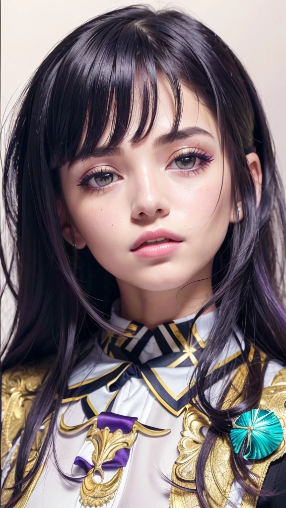 1girl,beautiful vintage color, instagram (photorealistic, high resolution:1.4), ((puffy eyes)), looking at viewer, , full body (8k, RAW photo, best quality, masterpiece:1.2), (realistic, photo-realistic:1.37),(sharp focus:1.2), professional lighting, photon mapping, radiosity, physically-based rendering, (pale skin:1.2),(small breasts:1.2), looking at viewer, (middle hair:1.5), portrait, purple eyes, (sliver hair:1.1),bangs, (simple background:1.4), solo, upper body, realistic,(masterpiece:1.4),(best quality:1.4),(shiny skin),fashi-girl,makeup,smile(skinny,closed mouth,shy :1.3) ,(standing,black Stewardess uniform,Necromancer:1.1),medium bust,sexy pose , 
