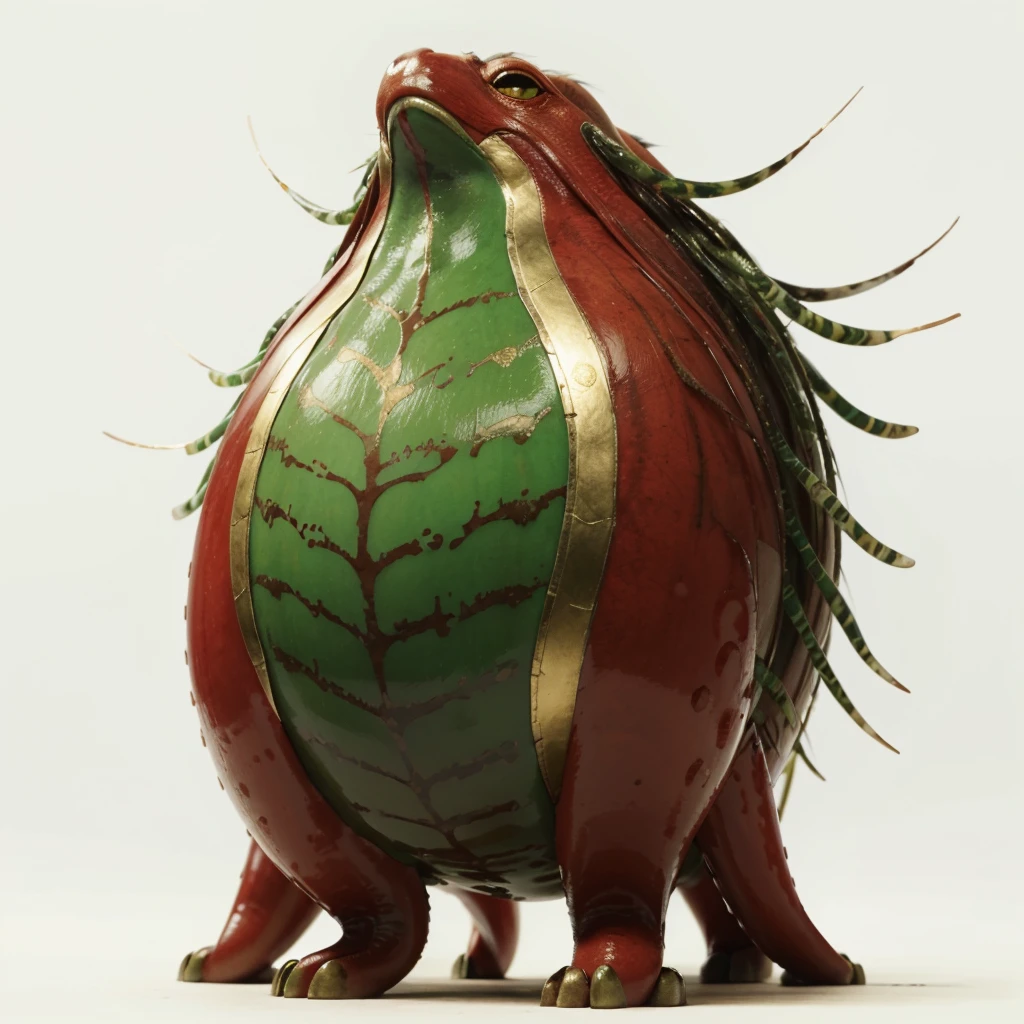 Big Animaly, has green stripes on his skin, reds eyes, octapus mixed with solid gold, Grassroots, no background