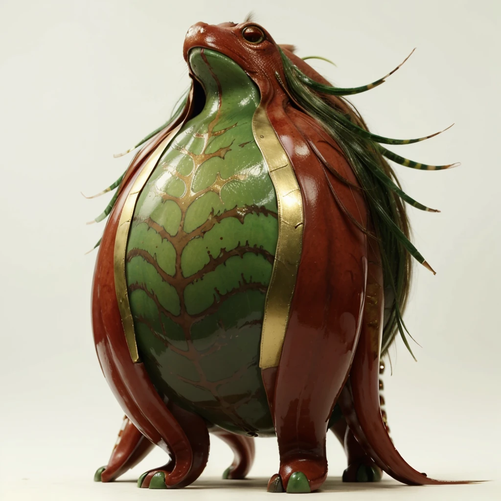Big Animaly, has green stripes on his skin, reds eyes, octapus mixed with solid gold, Grassroots, no background