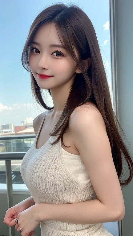 Tabletop, Highest quality, shape, Very detailed, finely, High resolution, 8k wallpaper, 完璧なダイナミックな構shape, Beautiful and exquisite, Nice spring clothes,Beautiful straight hair,Small breasts,Natural color lip, 20-year-old girl、cute、Always blur the background,Perfect and beautiful face,Beautiful and dense face、Slim face and figure,Big eyes、Putting on gal makeup,Actual Photos(Best image quality)、Sexy Face、Fashion model posing、Full Body Shot、smile、Change pose randomly、Randomly change the shooting angle and position、Summer Fashion、Look up at the sky