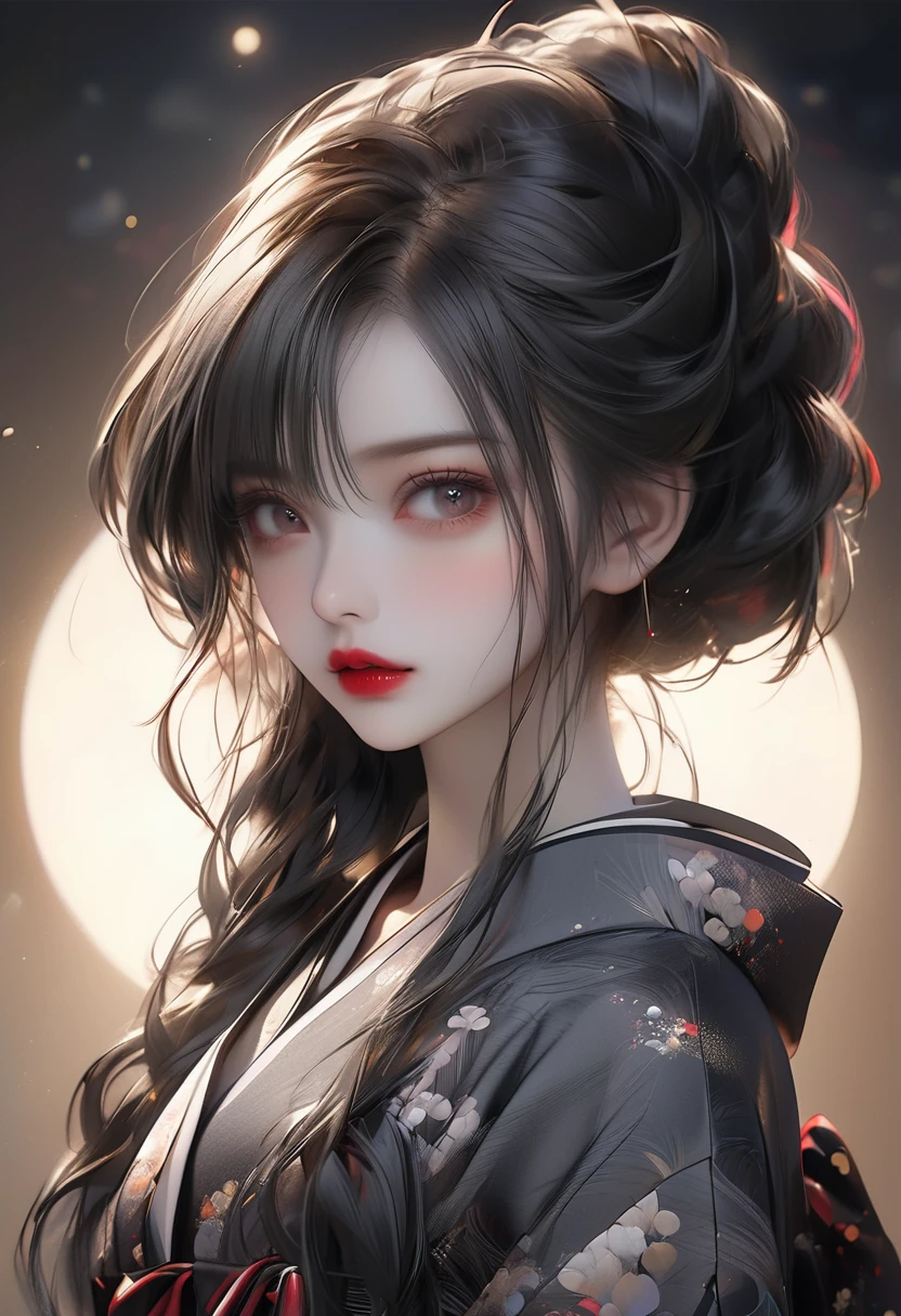 anime girl with long hair and red lips in front of a full moon, artwork in the style of guweiz, guweiz, stunning anime face portrait, beautiful anime portrait, anime style. 8k, anime style 4 k, detailed portrait of anime girl, trending on cgstation, beautiful digital artwork, detailed digital anime art, realistic anime 3 d style