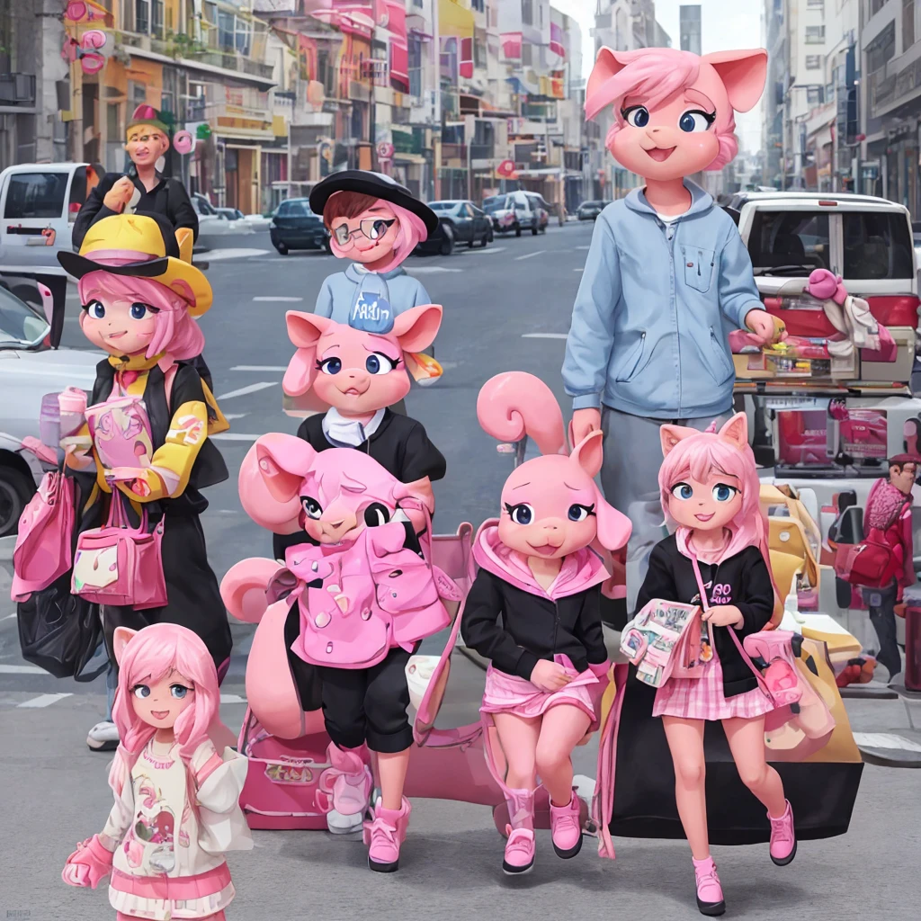 3D illustration,A cute pig girl who is not a human but an animal,Pink Pig,Has large expressive eyes, The clothes are urban and stylish, The background is a modern single-person apartment。Fashion magazines and cosmetics are also available., The overall style of the illustrations is a slightly exaggerated cartoon style that makes it easy to understand the emotions.,Only one person