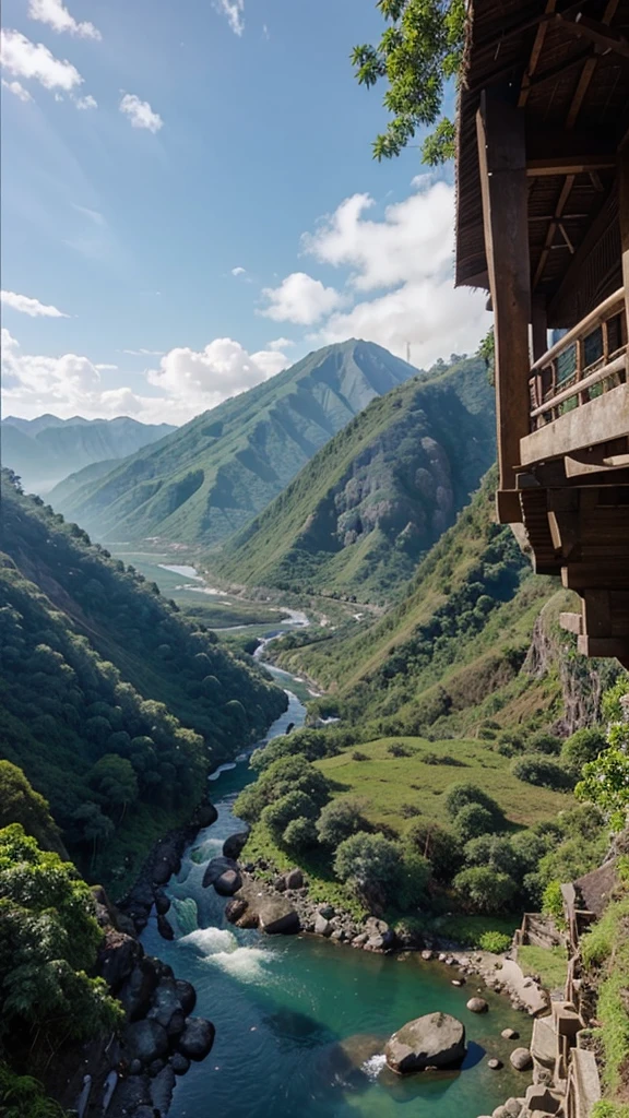 mountain, hills, rock, waterfall, rivers with beautiful view landscape in indonesia