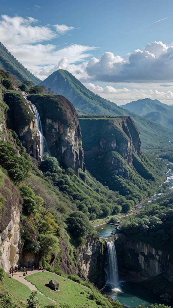 mountain, hills, rock, waterfall with beautiful view landscape in indonesia