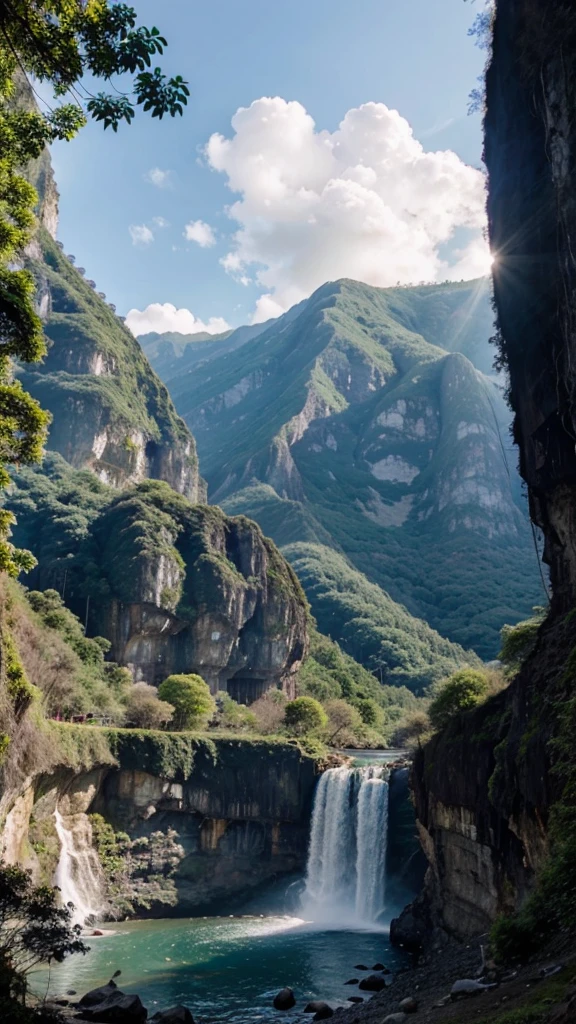 mountain, waterfall with beautiful view landscape in indonesia