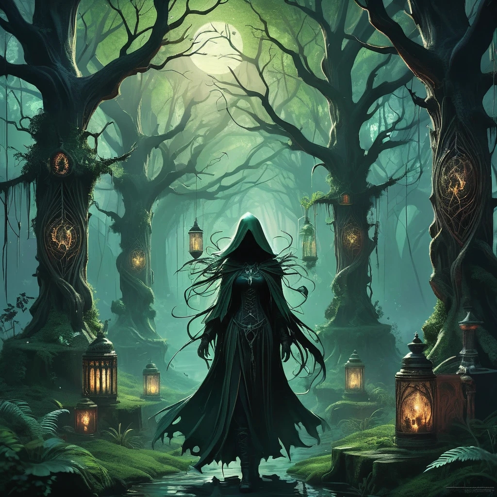 Hidden deep within the ominous shadows of the Blackwood Forest, where twisted branches claw at the sky and ancient oaks loom like guardians of forgotten secrets, stands the secluded dwelling of Eirlys the Witch. Her small, crooked house, crafted from gnarled wood and thatched with moss-covered roofs, blends seamlessly with the eerie landscape—a haven for those who seek her arcane knowledge or fear her mystical powers.
Eirlys is a figure of both fascination and fear among the nearby villagers, whispered about in hushed tones as the 'Forest Enchantress.' Her reputation as a master of herbal lore and ancient spells is surpassed only by the ominous rumors that surround her—tales of potions brewed from moonlit dew and talismans forged in the heart of the earth.
Amidst the oppressive silence of the forest, a young apprentice or a curious wanderer stumbles upon Eirlys' dwelling. Drawn by tales of her powers or driven by a desperate need for her aid, they are welcomed into a world where shadows dance with whispers of ancient magic and the air hums with the scent of dried herbs and arcane incense.
Inside Eirlys' humble abode, shelves overflow with jars of rare herbs and shelves lined with ancient tomes bound in leather as black as a raven's wing. The hearth crackles with an otherworldly fire that casts flickering shadows on the walls adorned with intricate runes and protective charms.
As the apprentice or wanderer delves deeper into the mysteries of Eirlys' world, they uncover a tapestry of secrets that bind the forest's fate to their own. They must navigate treacherous bargains with otherworldly beings, decipher cryptic prophecies that foretell of impending doom, and confront their own fears and desires amidst the all-encompassing darkness.
In a realm where magic is both a blessing and a curse, Eirlys becomes both mentor and adversary—a figure who holds the key to unlocking untold powers and the guardian of truths that could reshape the very fabric of the world.