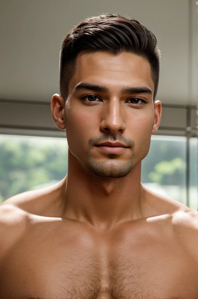 A man who has  clear complexion, straight nose, soft lips, and appealing Adam's apples. He is militory general. 