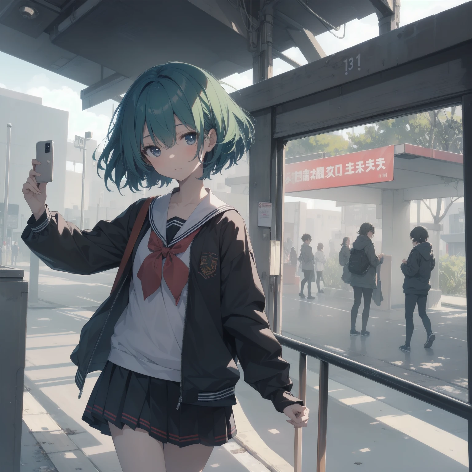 ultra-absurdres-Top quality by artist God, ultra-detailed, high resolution, anime moe artstyle, best anime 8k konachan wallpaper, pixiv contest winner, pool:2810, perfect anatomy,break, 1girl, (Please draw a girl walking sleepily to school alone. )break,(Solo,little female, 13-year-old:1.3),Full limbs, complete fingers,a junior high school student, (very short hair), short cut, flat chest, , small butt, small black eyes, beautiful detailed eyes, well-proportioned iris and pupils, expressive eyes, highres detailed hair, soft expression, salor school_uniform, sailor collar, serahuku, bow, pleated skirt,(Detailed Lighting), (Detailed background), in the School commute route. break,super detailed skin, Best cinematic lighting powered by famous artist, 8k,beauty illustration,photoshop_(medium),very aesthetic,break,((artist:sincos )), artist:clamp ,artist:carnelian ,artist:kantoku ,