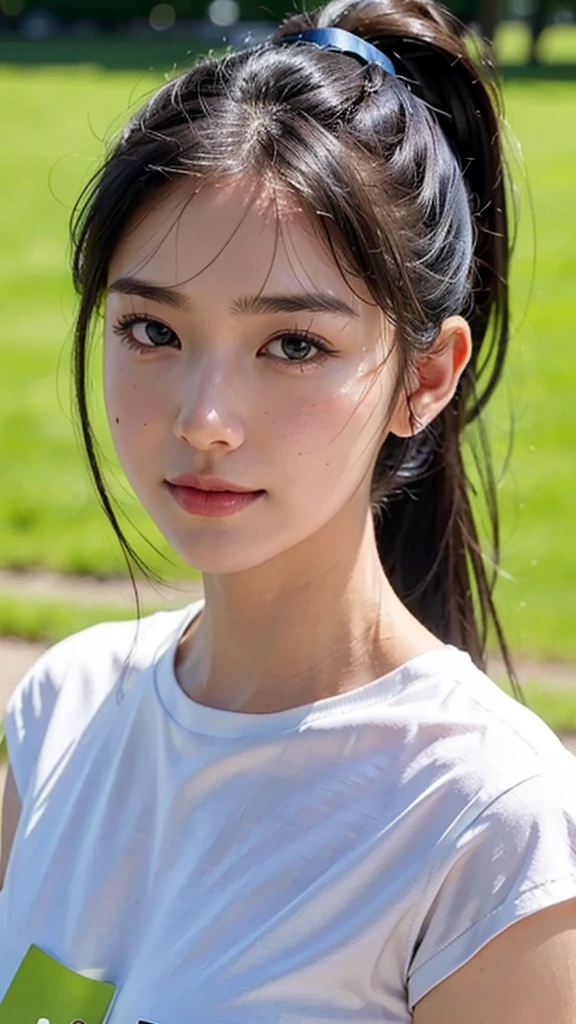 dress,outdoors,Urban Park,On the lawn,One woman,close up face,fully body photo,masutepiece, The highest image quality, High quality, the background is clear,Beautiful woman, Japanese, Detailed, Ultra-detailed, finely detail, hight resolution, 8K Wallpaper, Perfect dynamic composition, Beautiful detailed eyes ,Detailed eyes, Detailed skin, Beautiful skin, 超hight resolution, (reality: 1.4),Very beautiful woman, Slightly younger face, Beautiful skin, slender, (Ultra photo realsisim), (hight resolution), (8K), (Very detailed) (beautifully detailed eyes), (super detailed), (Detailed face), view the viewer, Fine details, Detailed face, Staring straight ahead, Staring straight ahead, photos realistic, Bright lighting, Professional Lighting, Black hair,poneyTail,a baby face,sixteen years old,Hairstyle: ponytail,Long ponytail hairstyle,slight smile,