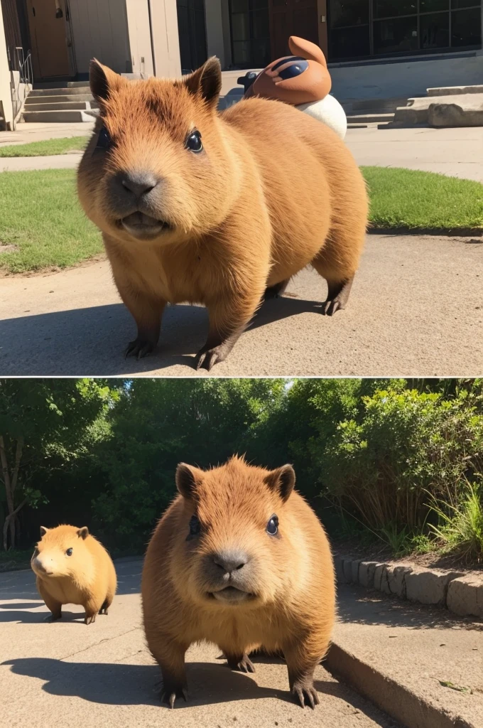 Create a stage 1 and 2 rock and ground type capybara pokemon